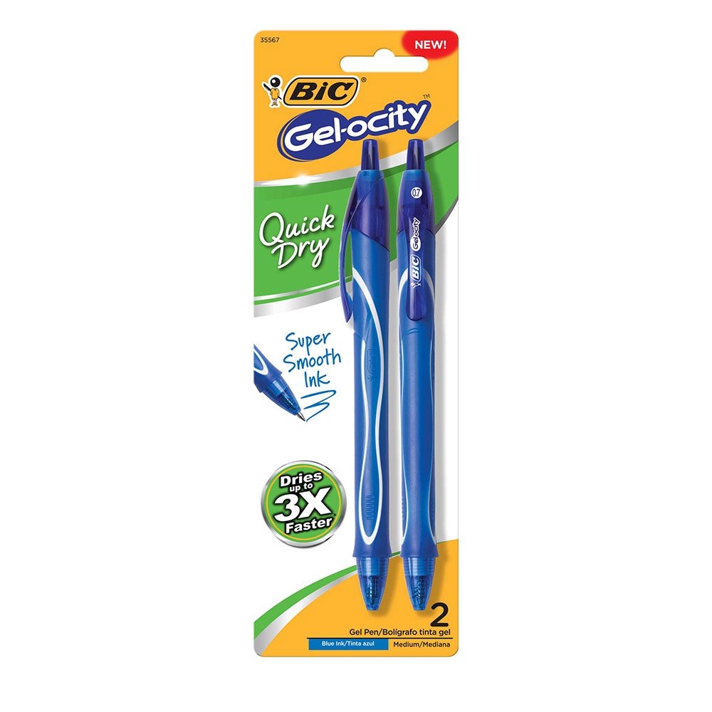 BIC, Gel-ocity, Quick Dry, Retractable, Gel, 0.7mm, 2 Pack